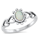 Sterling Silver White Lab Opal Heart Ring