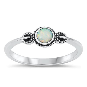 Sterling Silver White Lab Opal Bali Ring