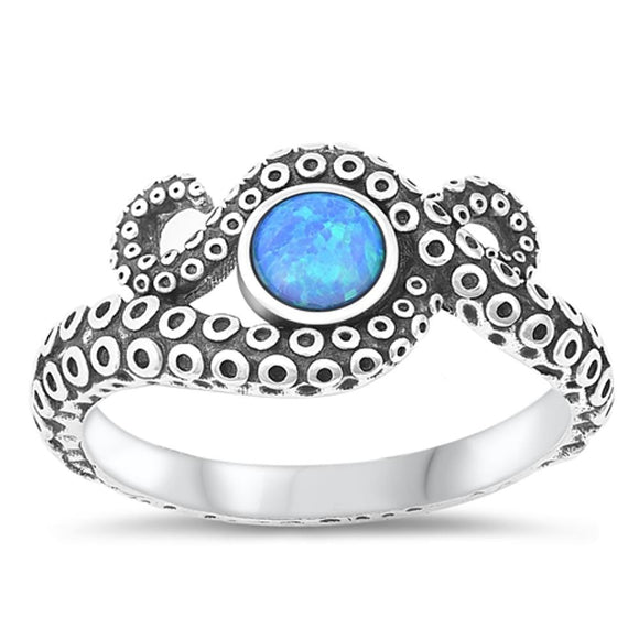 Sterling Silver Blue Lab Opal Octopus Ring