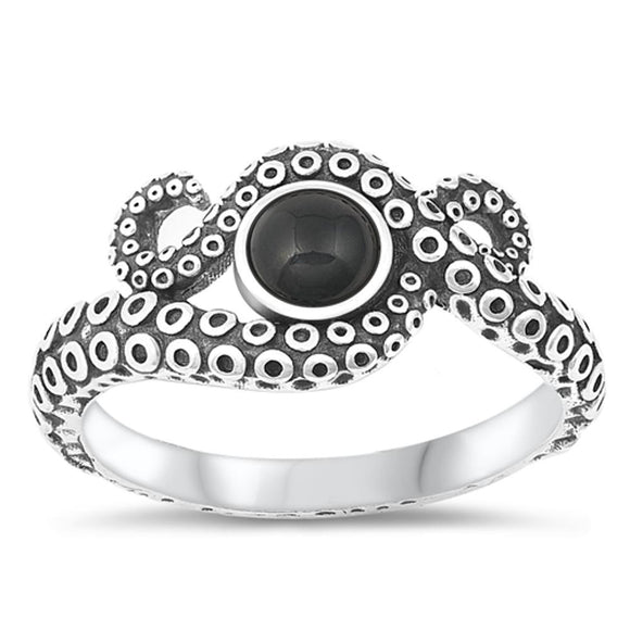 Sterling Silver Black Onyx Octopus Ring