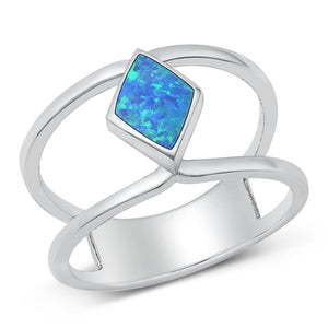 Sterling Silver Blue Lab Opal Double Band Ring