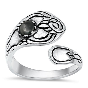 Sterling Silver Black Onyx Spoon Ring