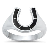 Sterling Silver Black Onyx Horseshoe Ring