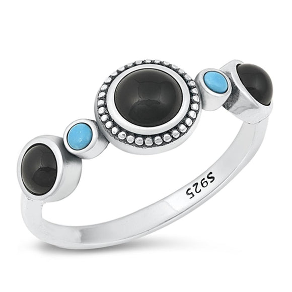 Sterling Silver Black Onyx Bali Ring