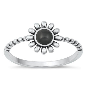 Sterling Silver Black Onyx Flower Ring