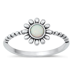 Sterling Silver White Lab Opal Flower Ring