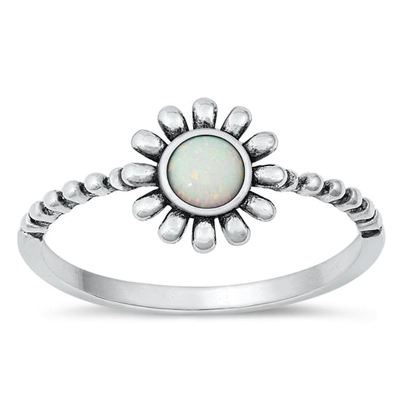 Sterling Silver White Lab Opal Flower Ring