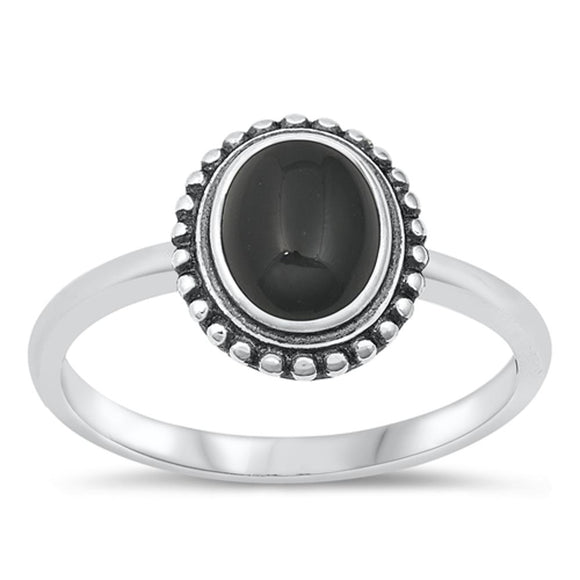 Sterling Silver Black Onyx Bali Ring