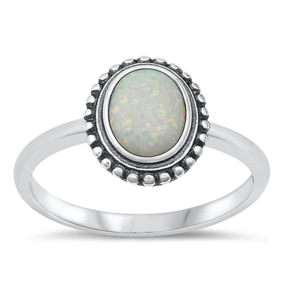 Sterling Silver White Lab Opal Ring