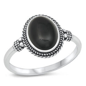 Sterling Silver Black Onyx Bali Ring