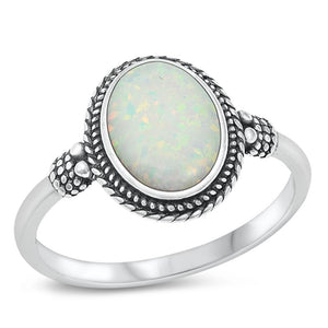 Sterling Silver White Lab Opal Ring