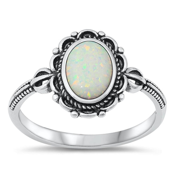 Sterling Silver White Lab Opal Bali Ring