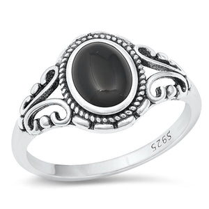 Sterling Silver Black Onyx Bali Ring