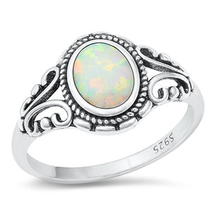 Sterling Silver White Lab Opal Bali Ring