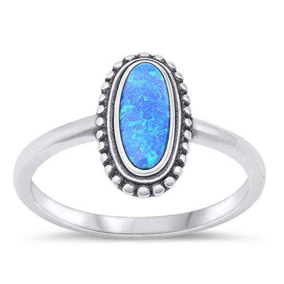 Sterling Silver Blue Lab Opal Bali Ring