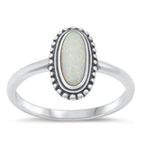 Sterling Silver White Lab Opal Bali Ring