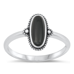 Sterling Silver Black Onyx Bali Ring