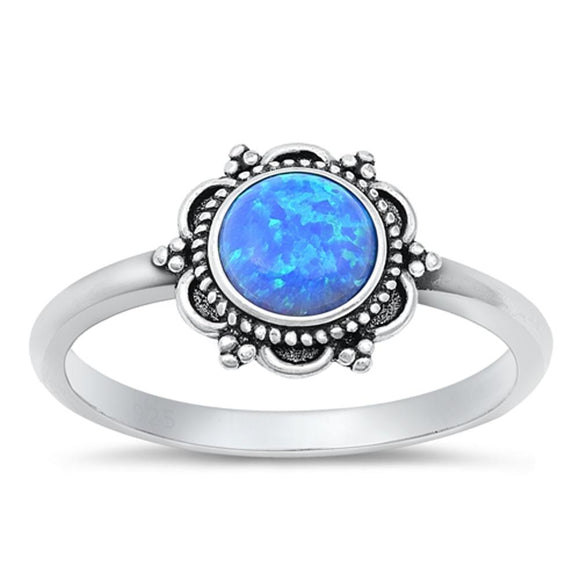 Sterling Silver Blue Lab Opal Bali Ring