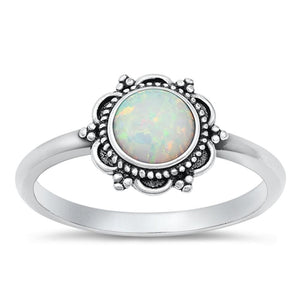 Sterling Silver White Lab Opal Bali Ring