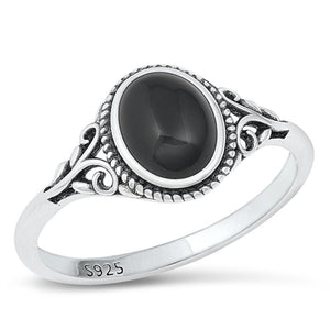 Sterling Silver Black Onyx Bali Ring