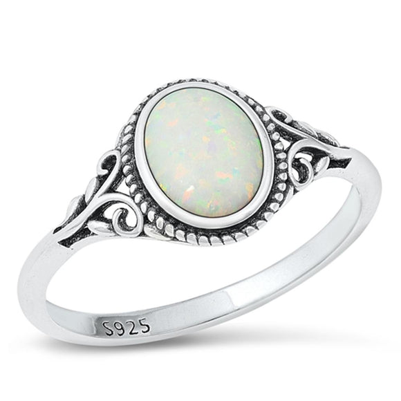 Sterling Silver White Lab Opal Bali Ring