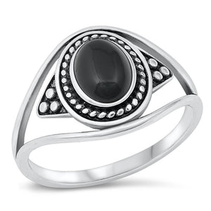 Sterling Silver Black Onyx Bali Ring