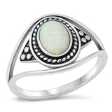 Sterling Silver Bali White Lab Opal Ring