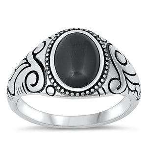 Sterling Silver Black Onyx Bali Ring