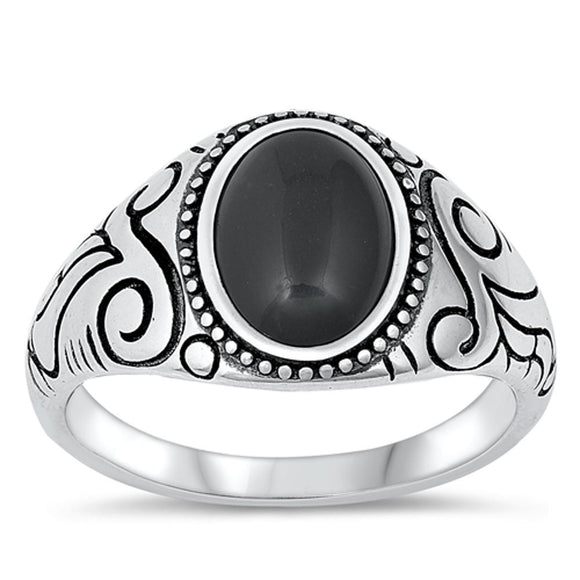 Sterling Silver Black Onyx Bali Ring