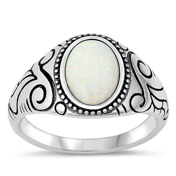 Sterling Silver White Lab Opal Bali Ring