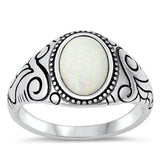 Sterling Silver White Lab Opal Bali Ring