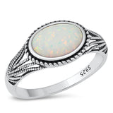 Sterling Silver Bali Chunk White Lab Opal Ring