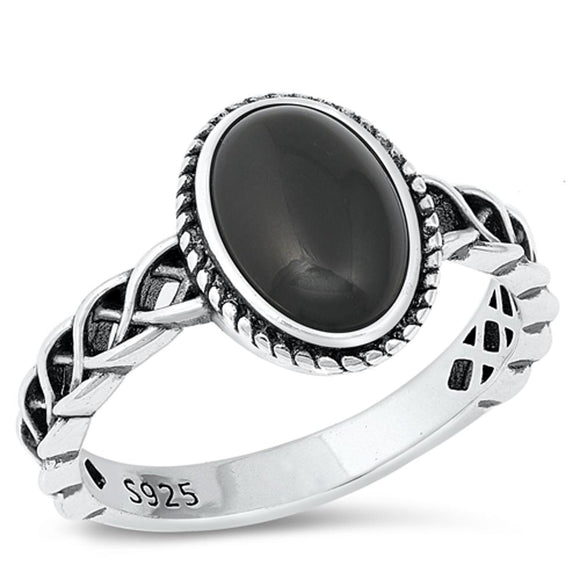 Sterling Silver Black Onyx Bali Ring