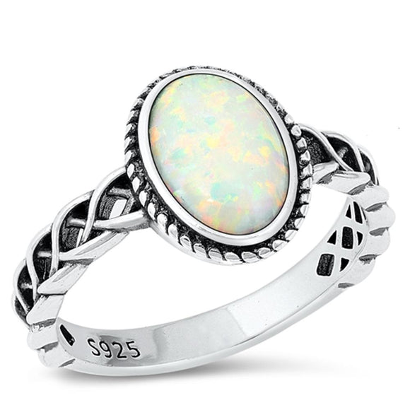 Sterling Silver Bali White Lab Opal Ring