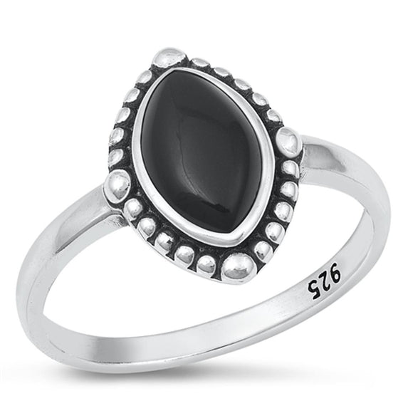 Sterling Silver Black Onyx Bali Ring