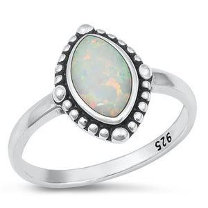 Sterling Silver White Lab Opal Bali Ring