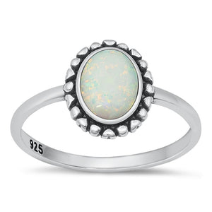 Sterling Silver Oval White Lab Opal Ring