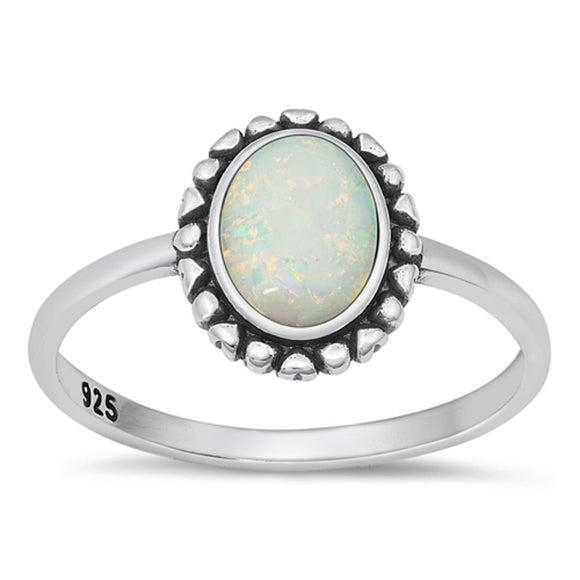 Sterling Silver Oval White Lab Opal Ring