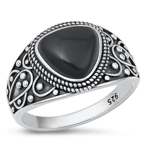 Sterling Silver Black Onyx Bali Ring