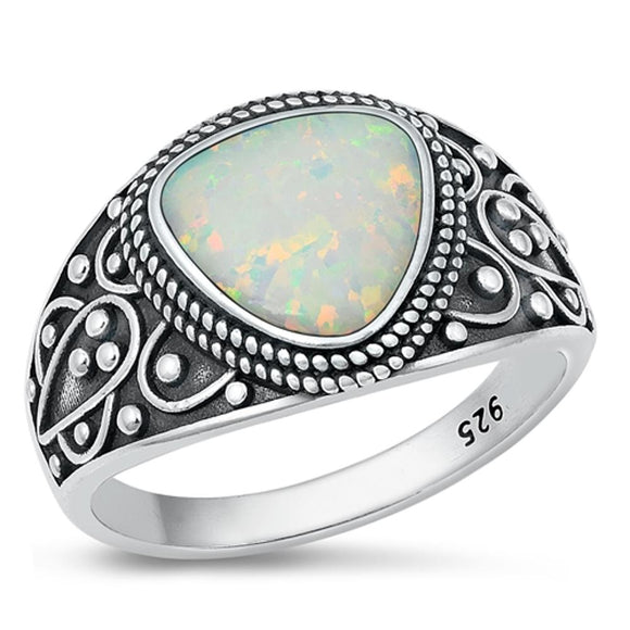 Sterling Silver White Lab Opal Bali Cocktail Ring