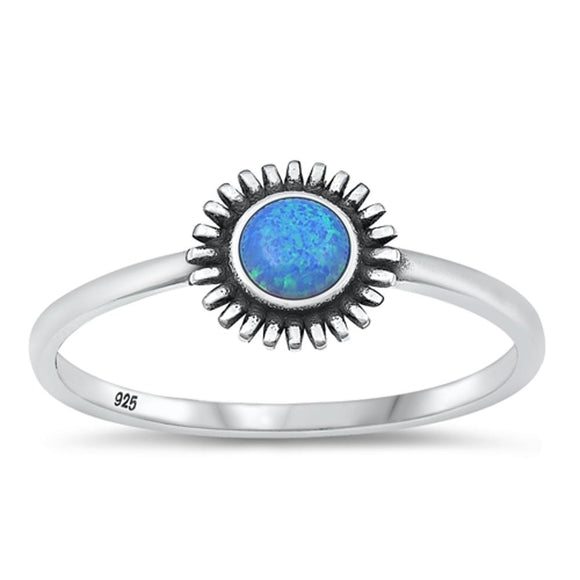 Sterling Silver Blue Lab Opal Sun Flower Ring