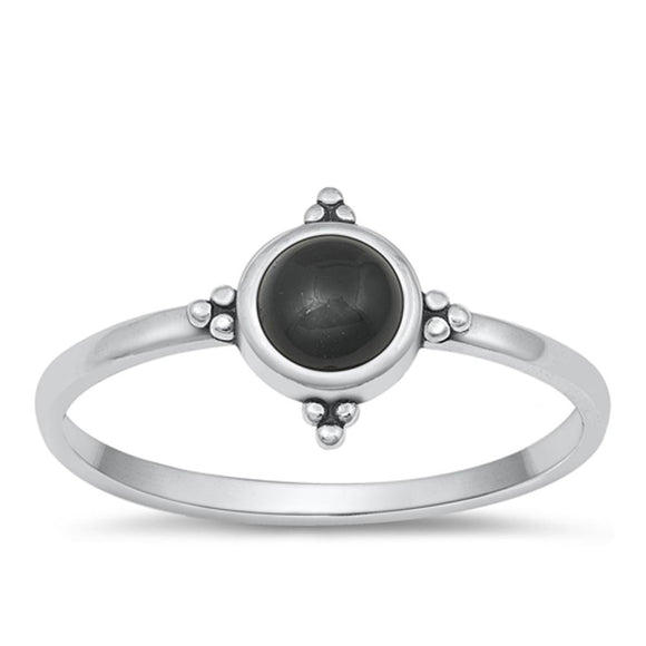 Sterling Silver Black Onyx Bali Ring