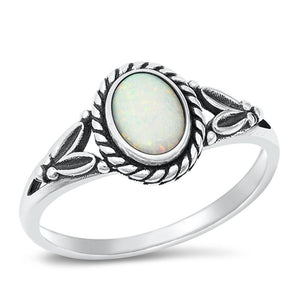 Sterling Silver White Lab Opal Bali Ring