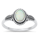 Sterling Silver White Lab Opal Leaf Ring