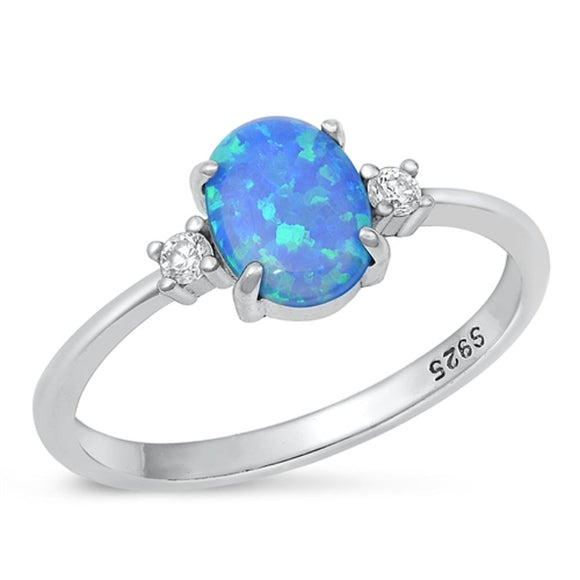 Sterling Silver Blue Lab Opal Clear CZ Ring