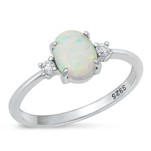 Sterling Silver White Lab Opal Clear CZ Ring