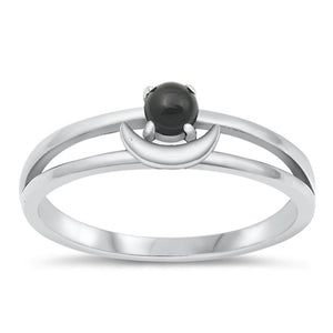 Sterling Silver Black Onyx Crescent Moon Ring