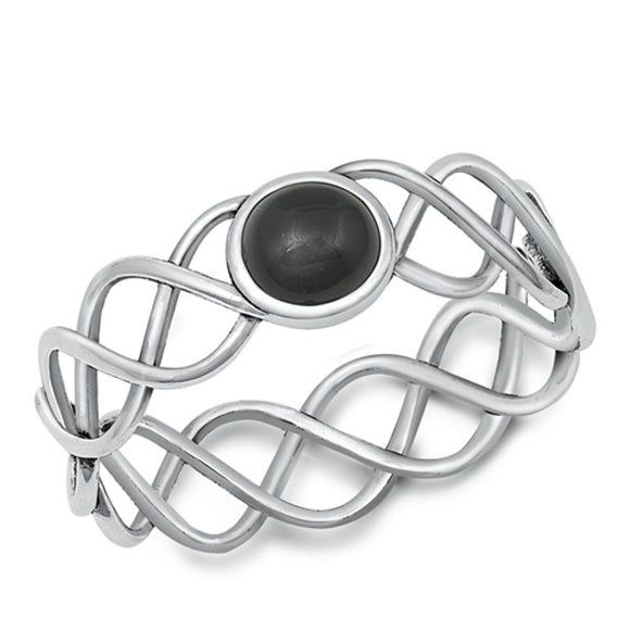 Sterling Silver Black Onyx Criss Cross Helix Ring