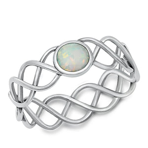 Sterling Silver White Lab Opal Criss Cross Helix Ring