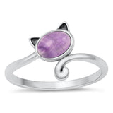 Sterling Silver Genuine Amethyst Cat Ring